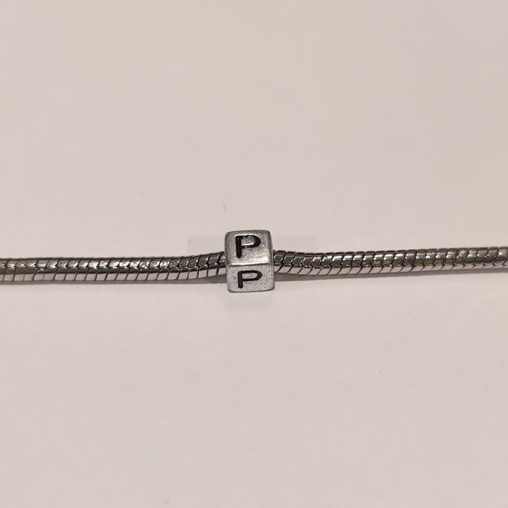 Silver‎ P Spacer Charm for Pandora Style Bracelet